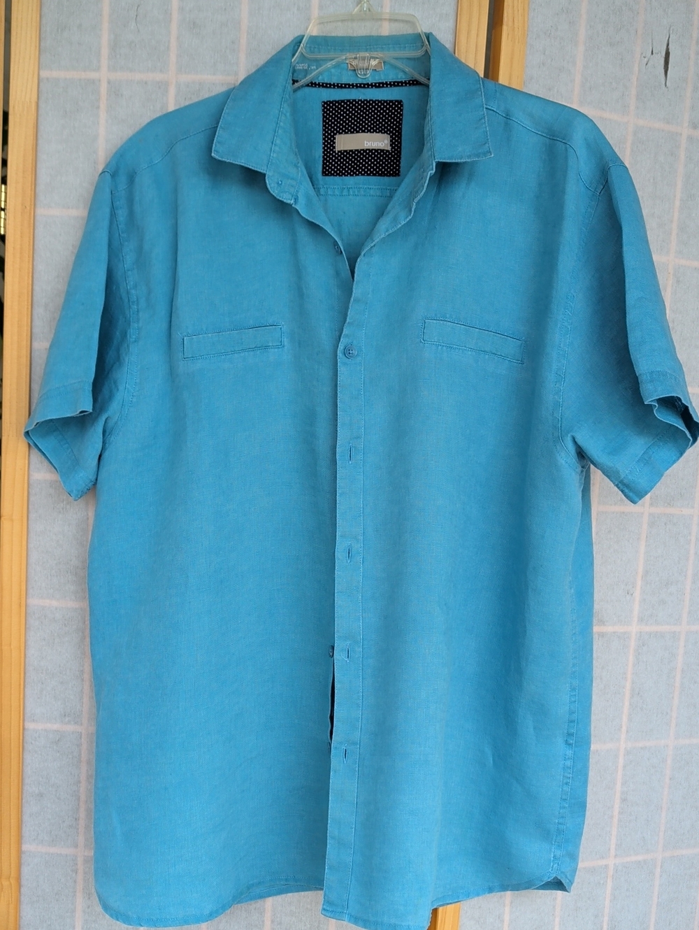 Men's Short-Sleeve Linen Button-Up Shirt - Turquoise Cool Casual Resort Vacation